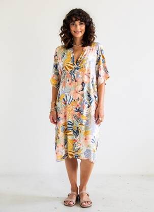 Robe mi-longue coupe fluide manches courtes beige LE PETIT BAIGNEUR femme