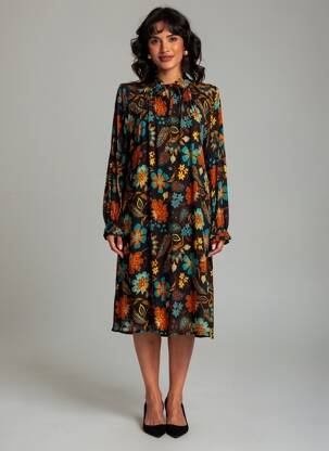 Robe mi-longue coupe fluide manches longues noir LE PETIT BAIGNEUR femme