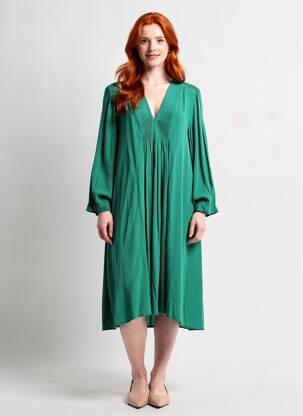 Robe mi-longue coupe fluide manches longues vert FREEMAN T.PORTER femme