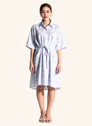 Robe mi-longue manches courtes manches courtes bleu PAKO LITTO femme