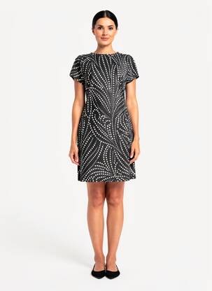 Robe mi-longue imprimé fantaisie manches courtes noir LA FEE MARABOUTEE femme