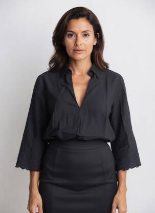 Top col v manches 3/4 noir MOLLY BRACKEN femme