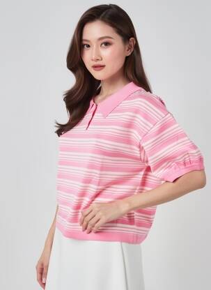 Pull coupe droite manches courtes rose LILI SIDONIO femme
