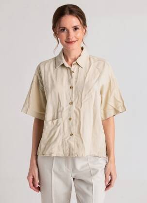 Chemisier fermeture boutonnée sur le devant manches courtes beige INDI & COLD femme