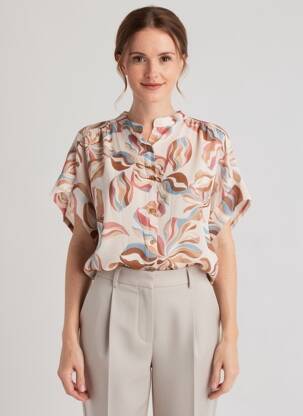 Chemisier imprimé fantaisie manches courtes beige PAKO LITTO femme