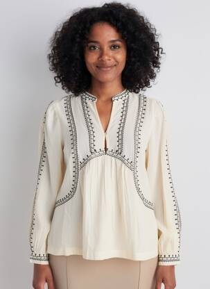 Blouse poignets boutonnés avec fente manches longues beige INDI & COLD femme