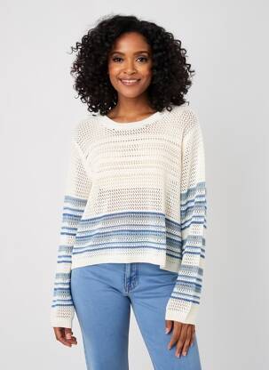 Pull maille ajourée manches longues blanc LA FEE MARABOUTEE femme