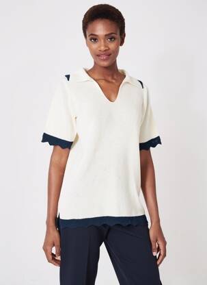 Pull coupe droite manches courtes beige PAKO LITTO femme