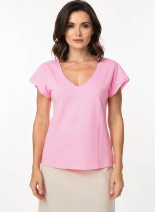 T-shirt col v manches courtes rose MOLLY BRACKEN femme