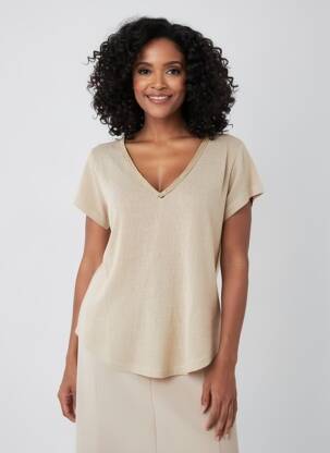 T-shirt col v manches courtes beige MOLLY BRACKEN femme