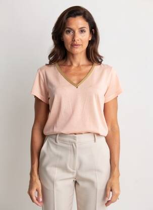 T-shirt col v manches courtes rose MOLLY BRACKEN femme