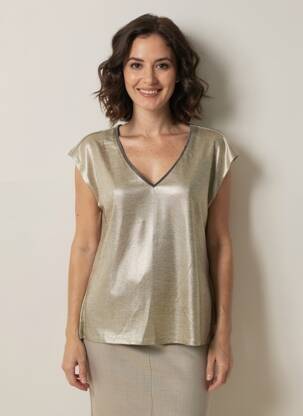 T-shirt col v manches courtes or MOLLY BRACKEN femme