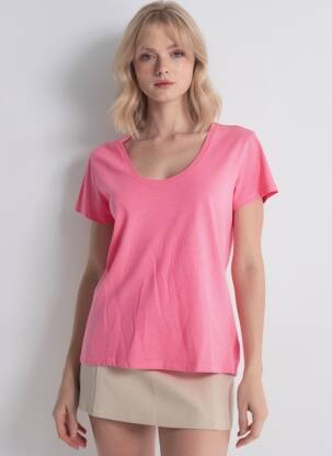 T-shirt coupe cintrée manches courtes rose HAPPY femme