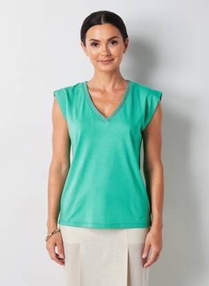 T-shirt col v manches courtes vert MOLLY BRACKEN femme