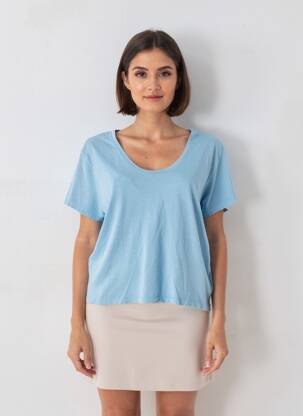 T-shirt coupe droite manches courtes bleu HAPPY femme