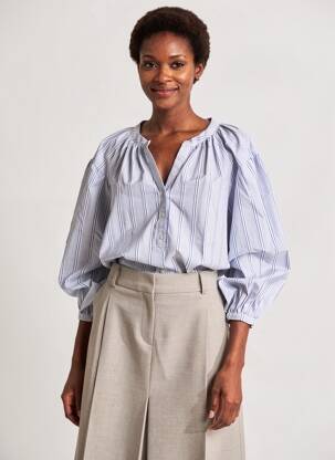 Blouse tissage popeline manches longues bleu MOLLY BRACKEN femme