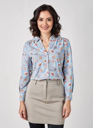 Chemisier imprimé fleurs manches longues bleu WHITE STUFF femme