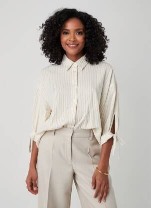 Chemisier tissage crêpe manches longues beige MOLLY BRACKEN femme
