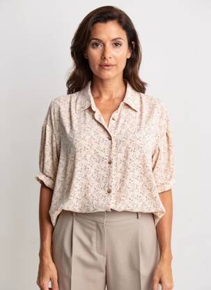 Chemisier tissage crêpe manches courtes beige INDI & COLD femme