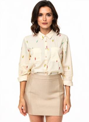 Chemisier coupe cintrée manches longues beige WHITE STUFF femme