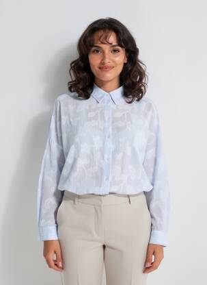 Chemisier coupe droite manches longues bleu PAKO LITTO femme