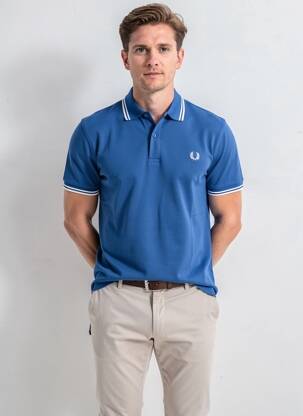 Polo stretch manches courtes bleu FRED PERRY homme