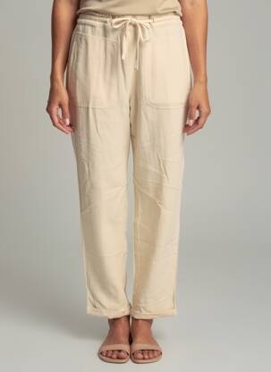Pantalon droit taille élastique taille normale beige INDI & COLD femme