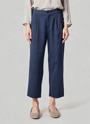 Pantalon droit tissage popeline taille normale bleu MOLLY BRACKEN femme