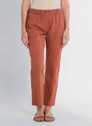 Pantalon droit tissage popeline taille normale orange LA FEE MARABOUTEE femme
