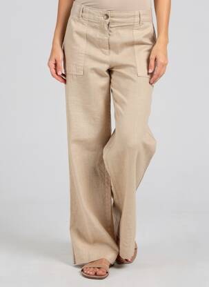 Pantalon droit fermeture zippée sous rabat boutonné taille normale beige SIGNE NATURE femme