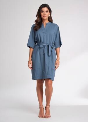 Robe mi-longue manches courtes manches courtes bleu PAKO LITTO femme