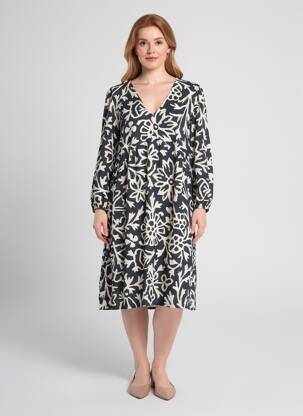 Robe mi-longue imprimé fantaisie manches longues bleu LA FEE MARABOUTEE femme