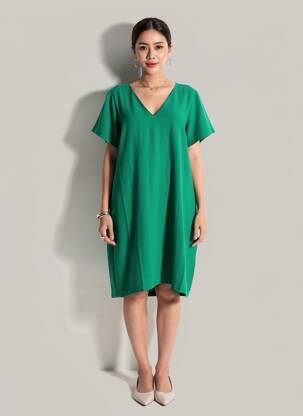 Robe mi-longue tissage crêpe manches courtes vert MOLLY BRACKEN femme