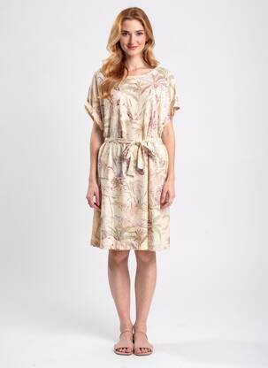 Robe mi-longue imprimé fantaisie manches courtes beige LA FEE MARABOUTEE femme