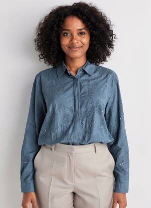 Chemisier coupe droite manches longues bleu PAKO LITTO femme