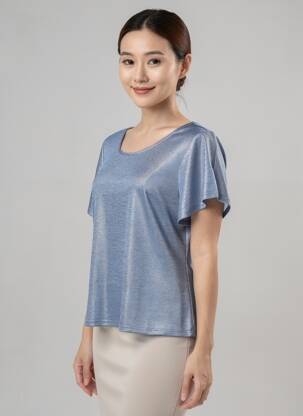 Top stretch manches courtes bleu MOLLY BRACKEN femme