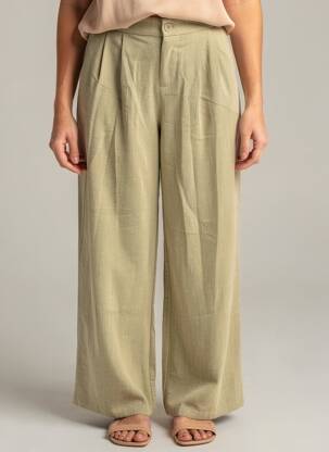 Pantalon large tissage popeline taille normale vert MOLLY BRACKEN femme