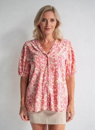 Chemisier imprimé fantaisie manches courtes rose JULIE GUERLANDE femme