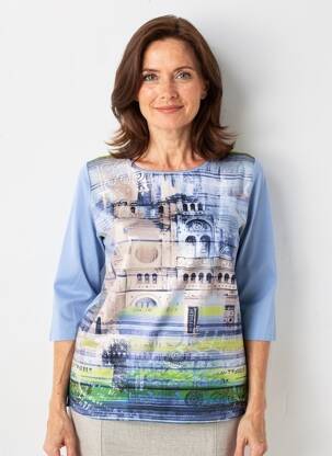 T-shirt manches 3/4 manches 3/4 bleu BARBARA LEBEK femme