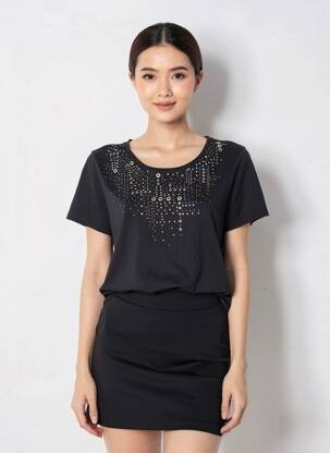 T-shirt coupe droite manches courtes noir ABRIL femme