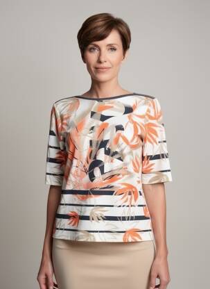 T-shirt imprimé fantaisie manches courtes orange BARBARA LEBEK femme