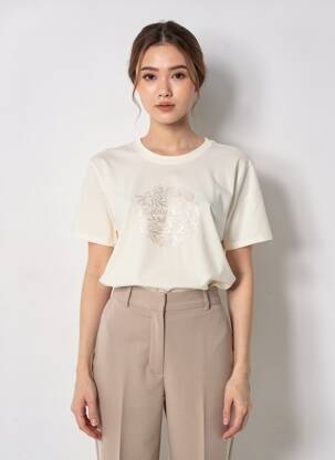 T-shirt sérigraphie floquée manches courtes beige TEDDY SMITH femme
