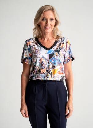 T-shirt imprimé fantaisie manches courtes bleu CONCEPT K femme