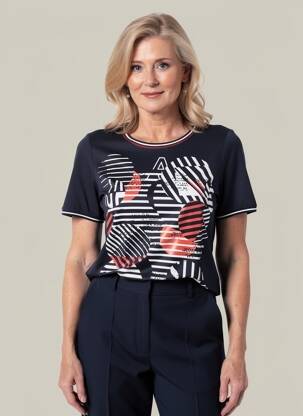 T-shirt imprimé fantaisie manches courtes bleu BARBARA LEBEK femme