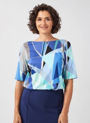 T-shirt imprimé fantaisie manches courtes bleu BARBARA LEBEK femme