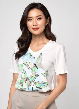 T-shirt imprimé fantaisie manches courtes blanc BARBARA LEBEK femme