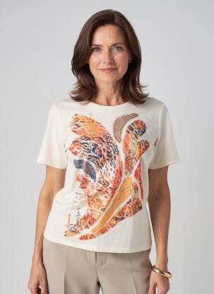 T-shirt imprimé fantaisie manches courtes beige BARBARA LEBEK femme