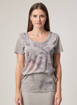 T-shirt imprimé fantaisie manches courtes marron CPM femme