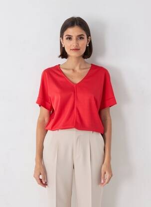 T-shirt coupe droite manches courtes rouge M.X.O femme