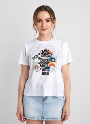 T-shirt sérigraphie floquée manches courtes blanc CREAM femme